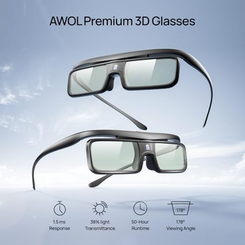 DLP Link 3D Glasses, Rechargeable Active Shutter Eyewear Compatible 1 Pack