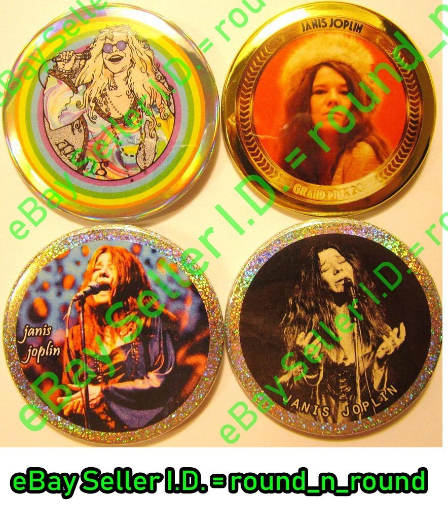 Janis Joplin PIN BUTTON LOT 4 Live Photo Grace Slick Etta James Elle King Rare
