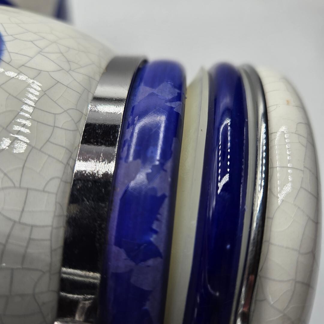 Vintage 80's Delph Blue/White Handpainted Glazed Crackle Canisters w/ Hinged Lid