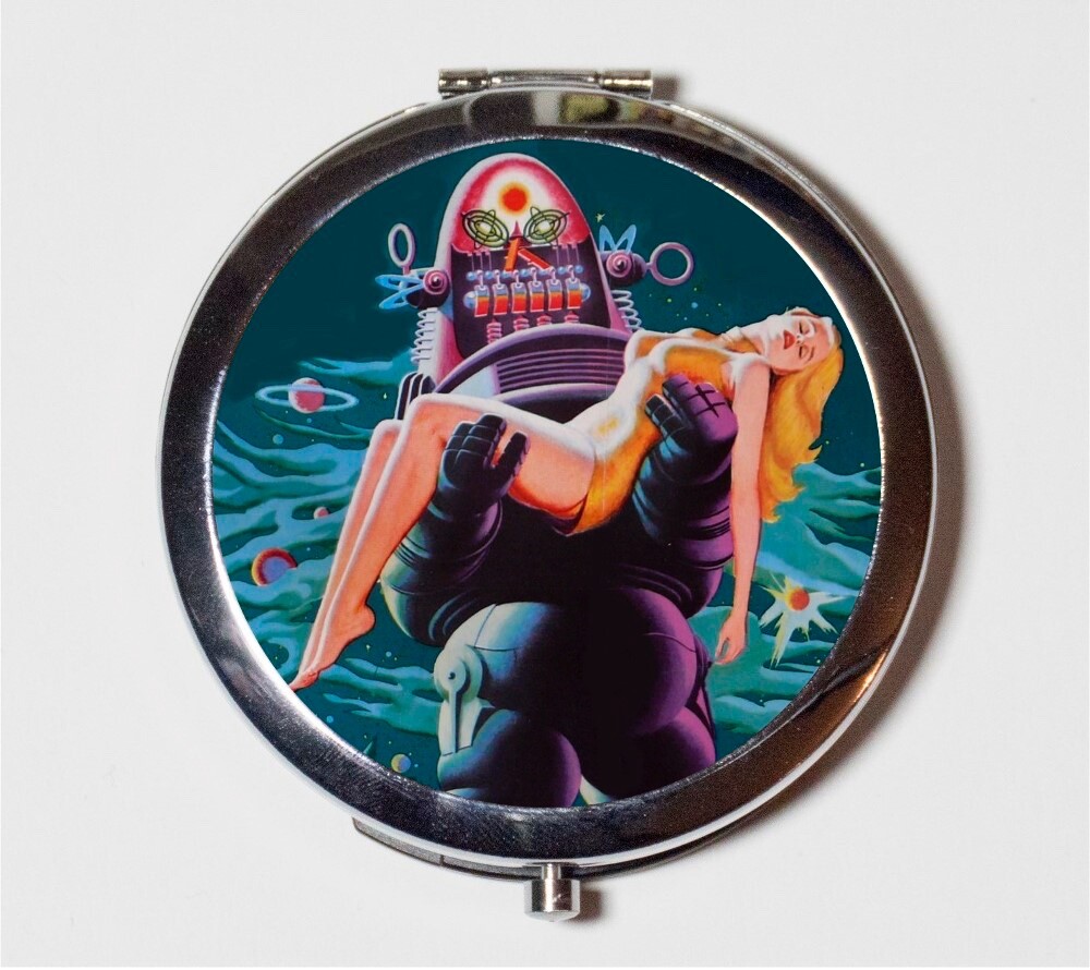 Retro Robot 1950's Sci Fi Compact Mirror Make Up Pocket Mirror Cosmetics