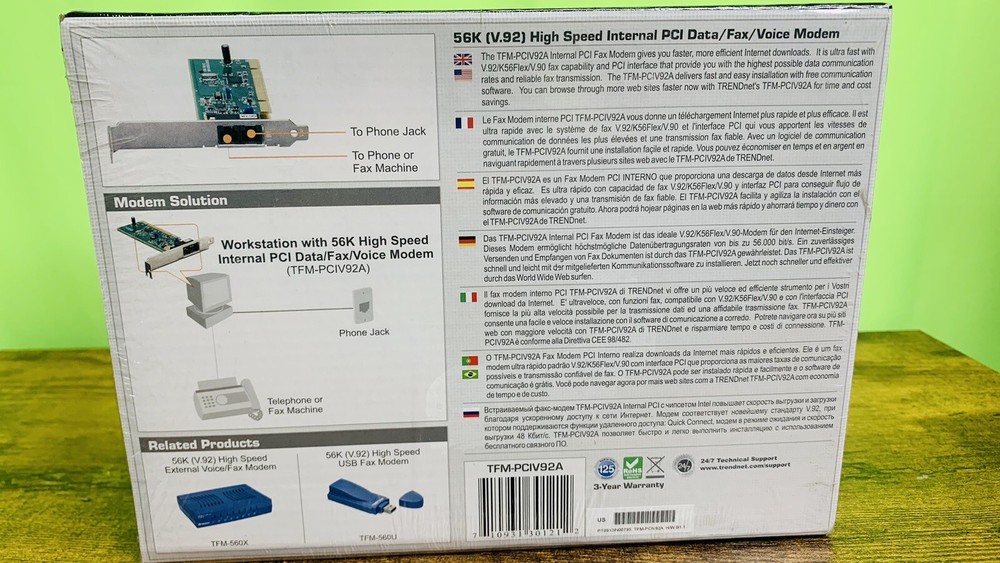 Trendnet Modem computer TFM-PCIV92A 56K High Speed Internal PCI Data Fax new