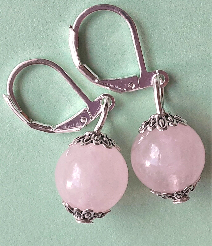 ROSE QUARTZ round simple drop earring SP LEVERBACK HANDCRAFTED WPQ18