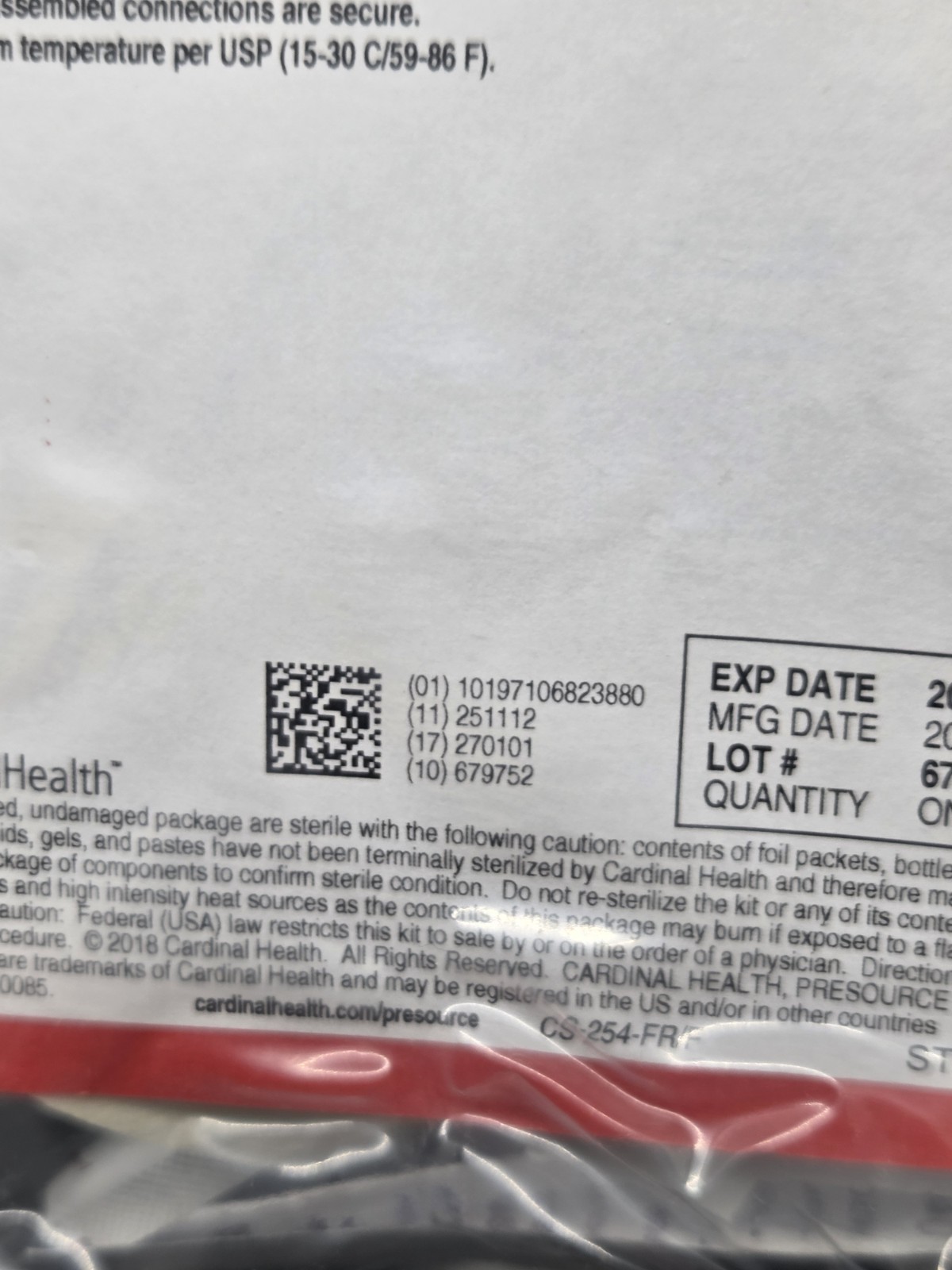 Lot of 2 Sealed Cardinal Health Presource Dressing Change Kit 03 1054C