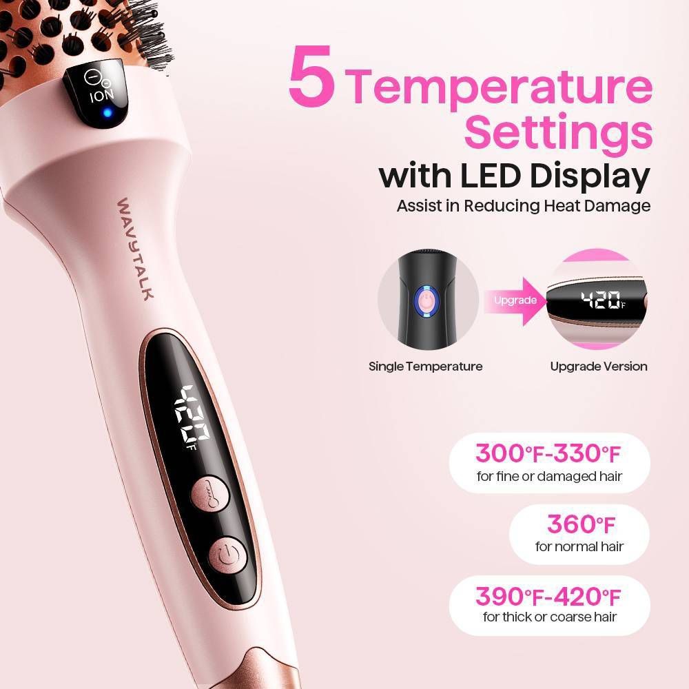 Wavytalk 206 Ionic Thermal Heated Curling Brush - Pink - 1.5"