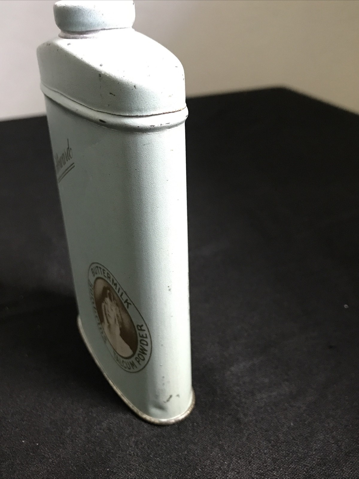 HOWARD Buttermilk Talcum Powder Tin Antique Butybring Howard's Litho Advertising