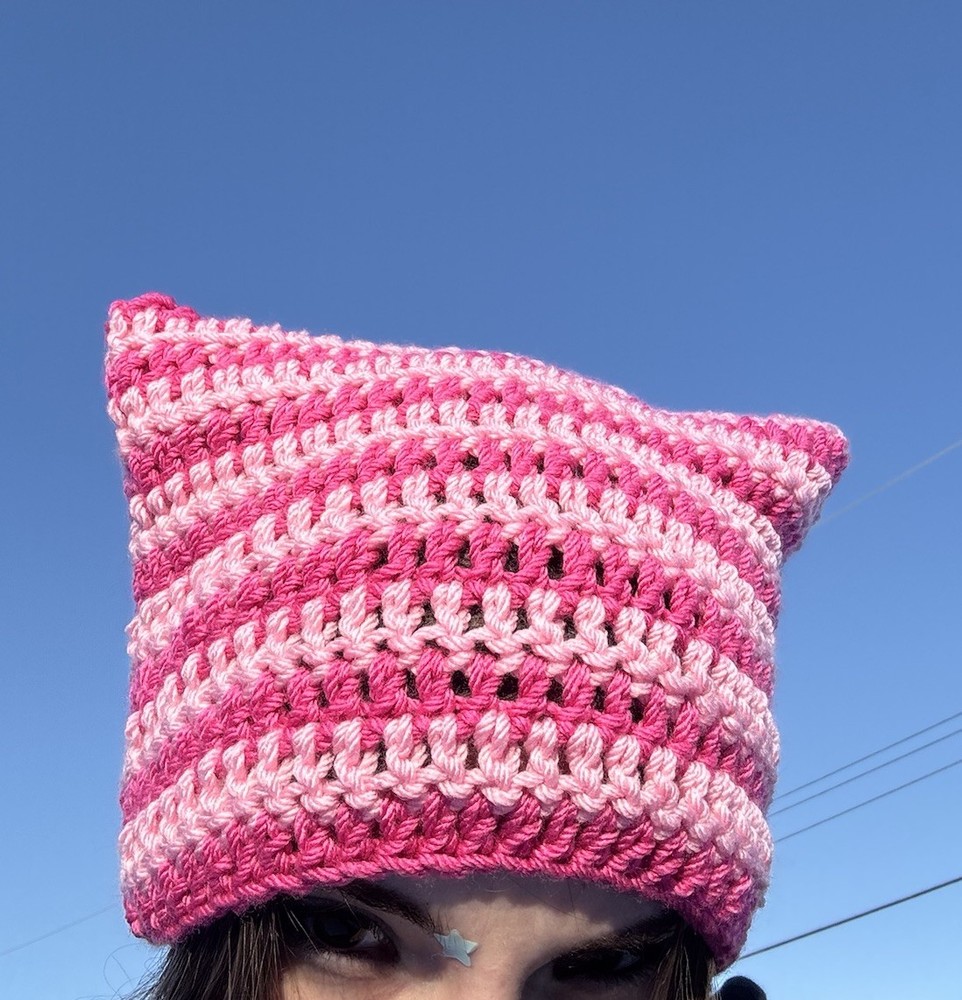 Handmade Crochet Cat Beanie - Light & Dark Pink