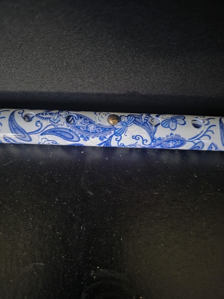 NOVA Adjustable Offset Cane Blue Porcelain Floral Pattern 300lb Capacity w Strap