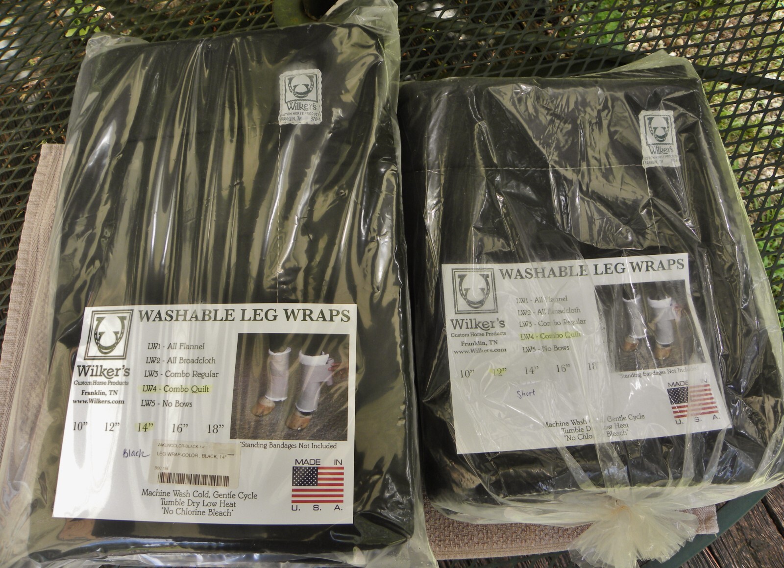 NEW! Wilker's Set of 4 Combo Quilted LW-4 Leg Wraps-Black 2 EA 12"-14"  USA MADE