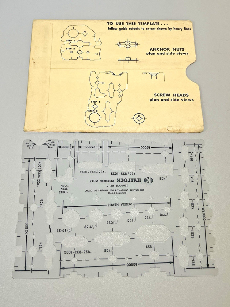 Kaylock Drafting Template Stencil No 2 Fixed & Floating Anchor Nuts by Kaynar Co