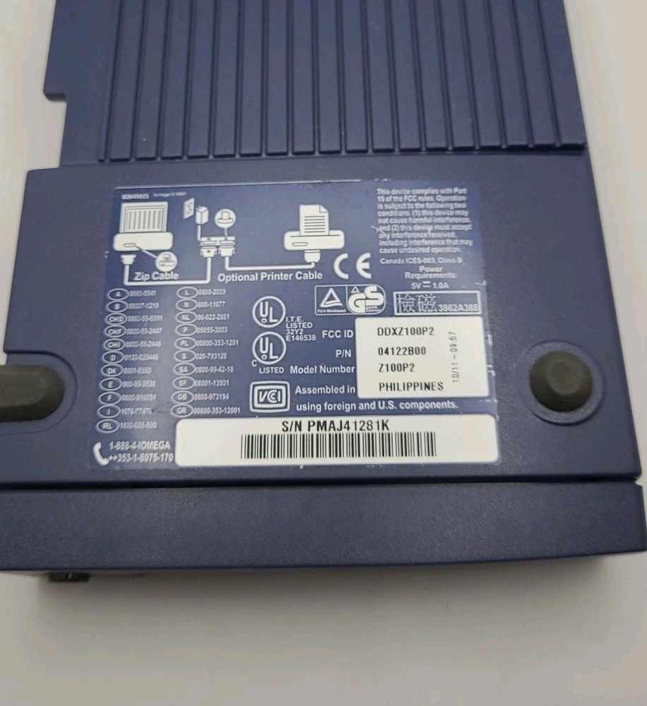 Iomega Zip 100 External Parallel Port Disk External Drive Z100P2 UNTESTED