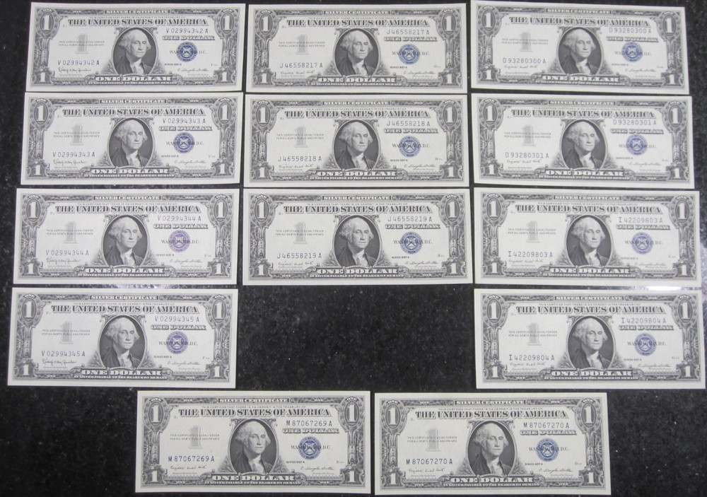 (5 Sets) 1957 A/B $1 Silver Certificates Sequential Serial Numbered Notes ~ CU