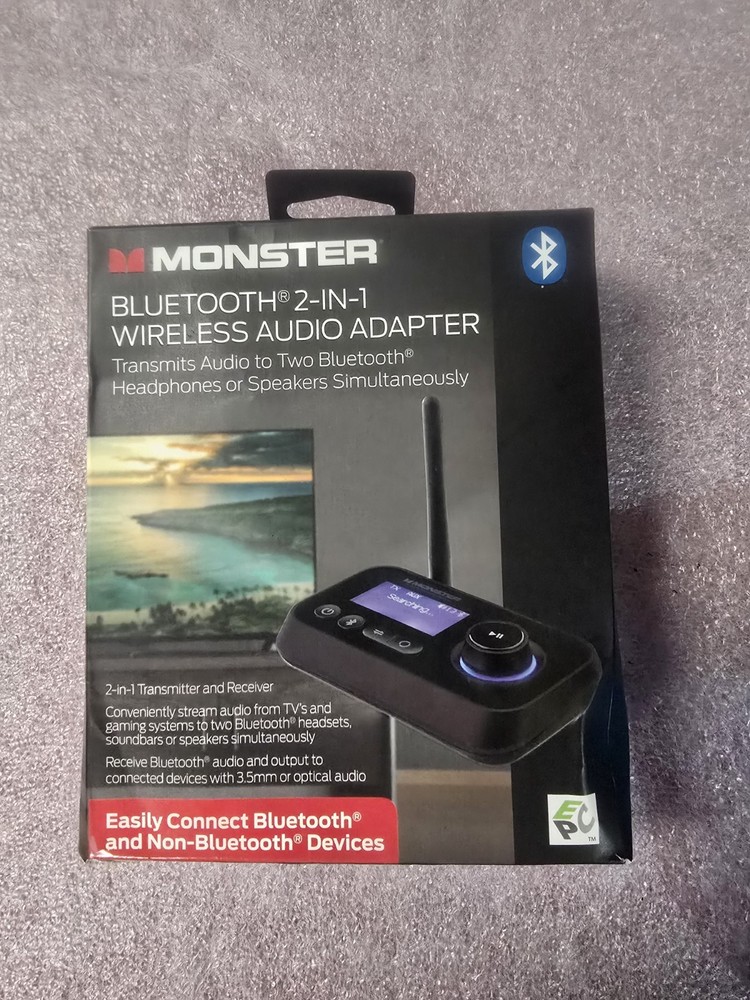 Monster Bluetooth 2 In 1 Wireless Audio Adapter - Black New in Box