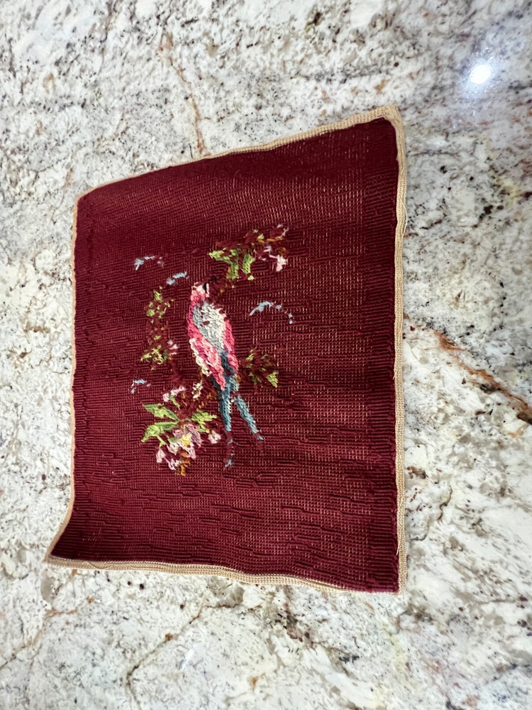 Vintage Needlework Bird Pillow Top 15 x 13"