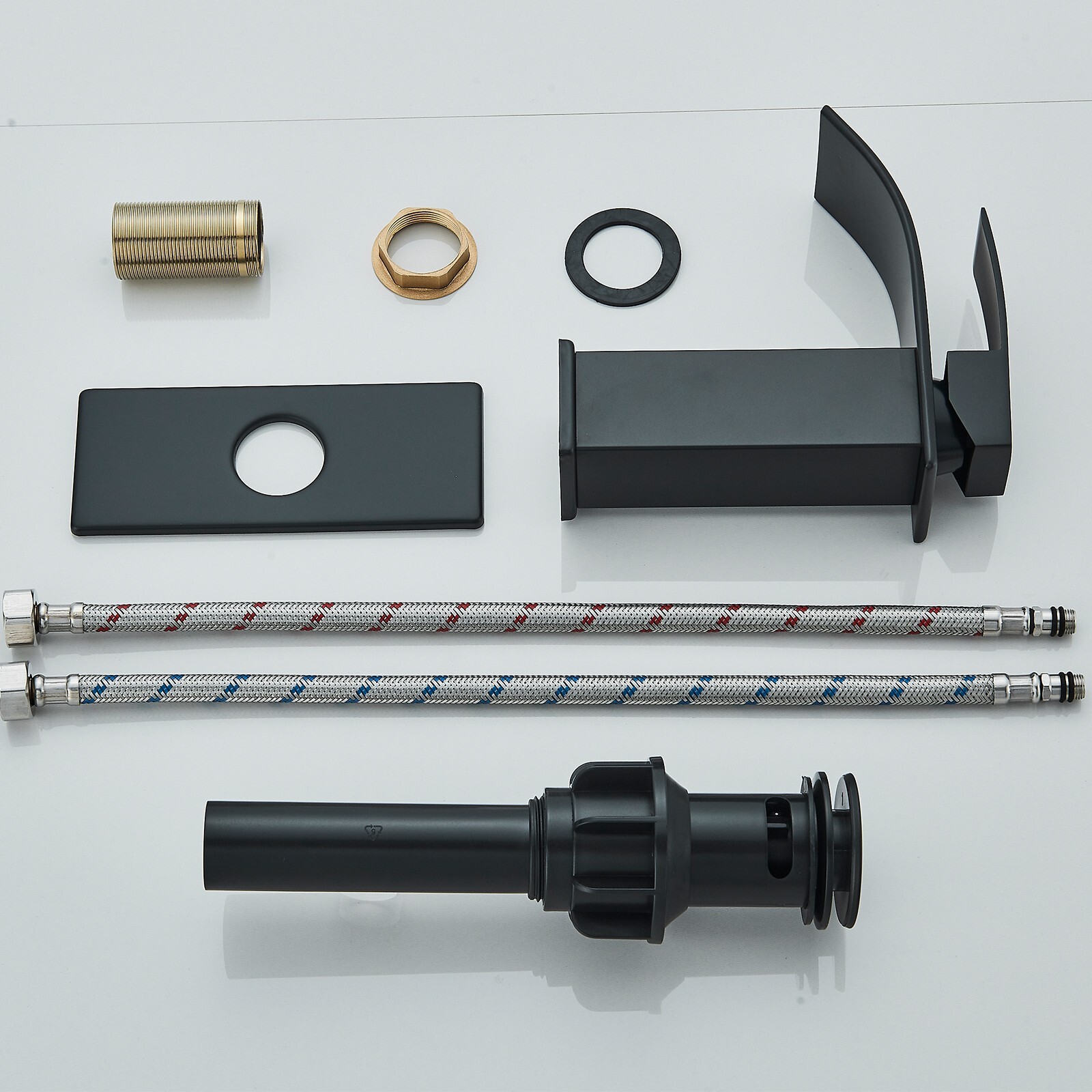 Black Modern Waterfall Bathroom Sink Vanity Faucet Single Handle Taps with Drain