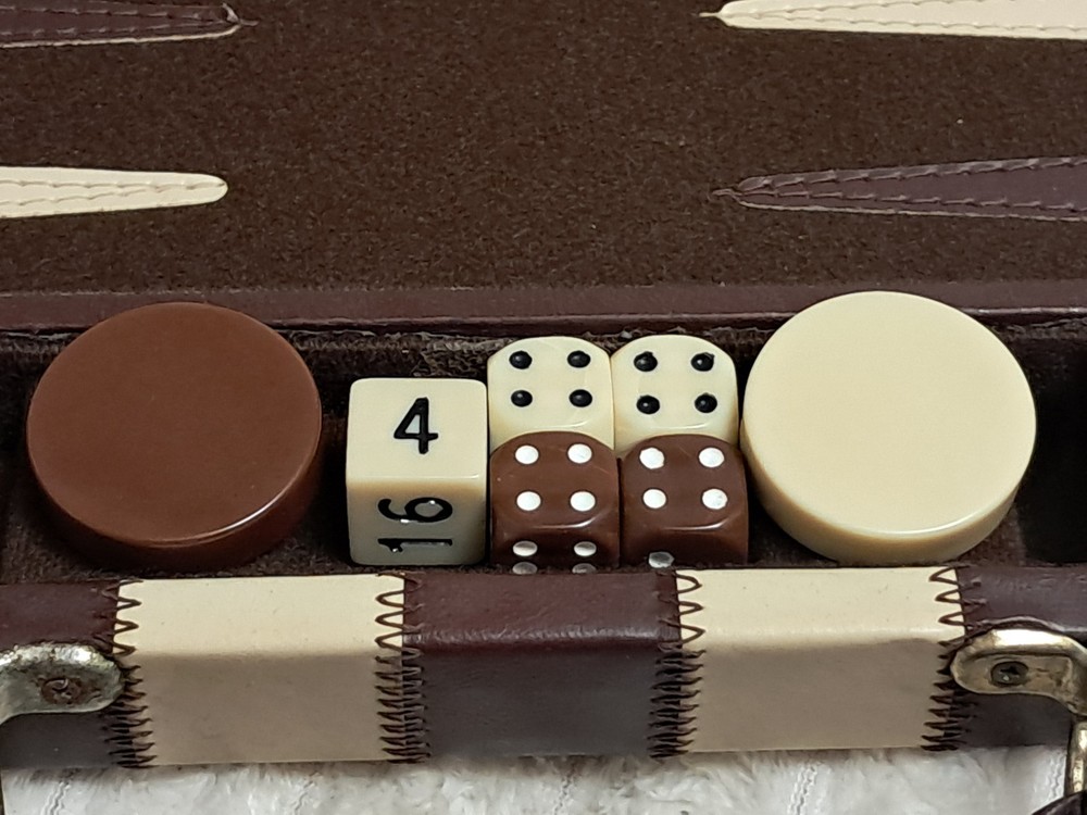 Bakelite Backgammom Gaming Set Complete Leather Bound Stitched