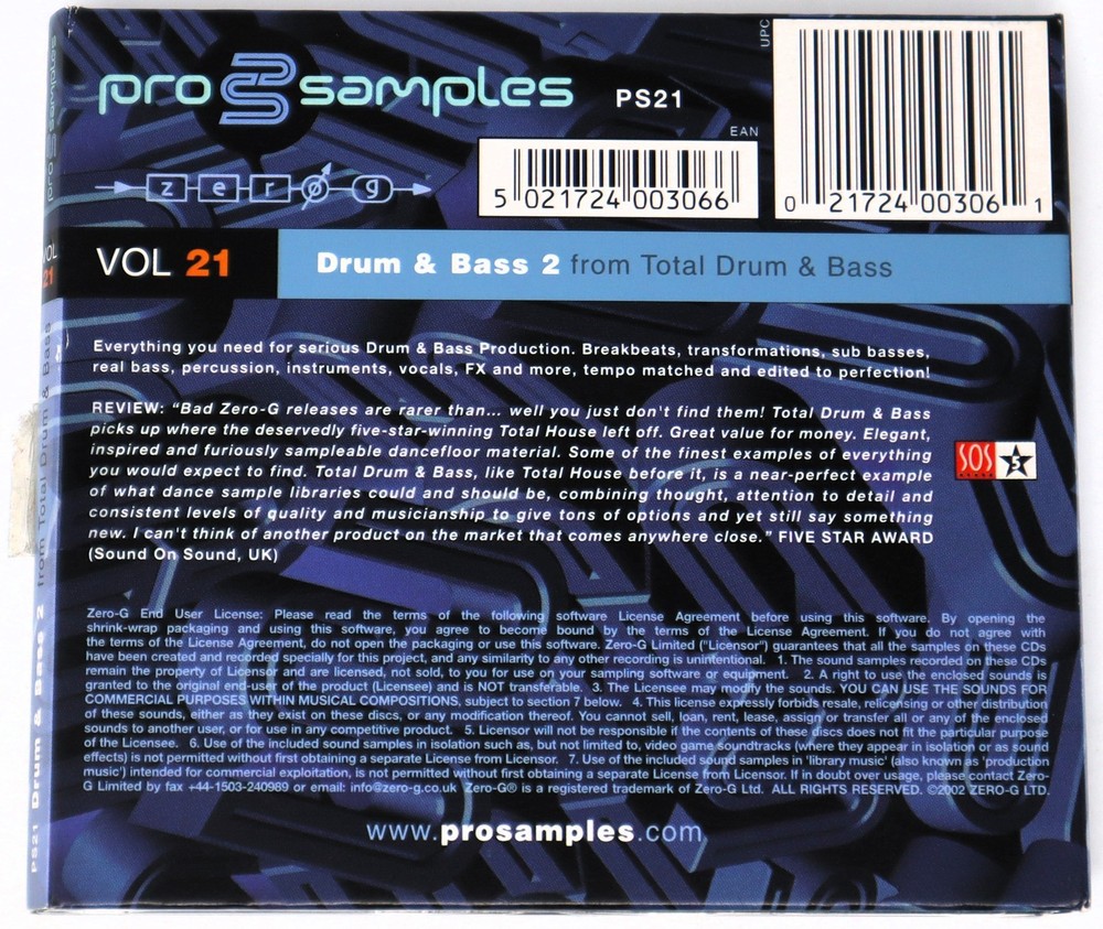 Zero-G Pro Samples Vol.21 Drum & Bass 2 Sample/Sound Library/Sampling Double CD