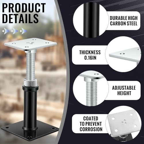 Pack Adjustable Floor Jack Post, 6"-9" Height Range, 6-9 Inch 4 Flat-top Style