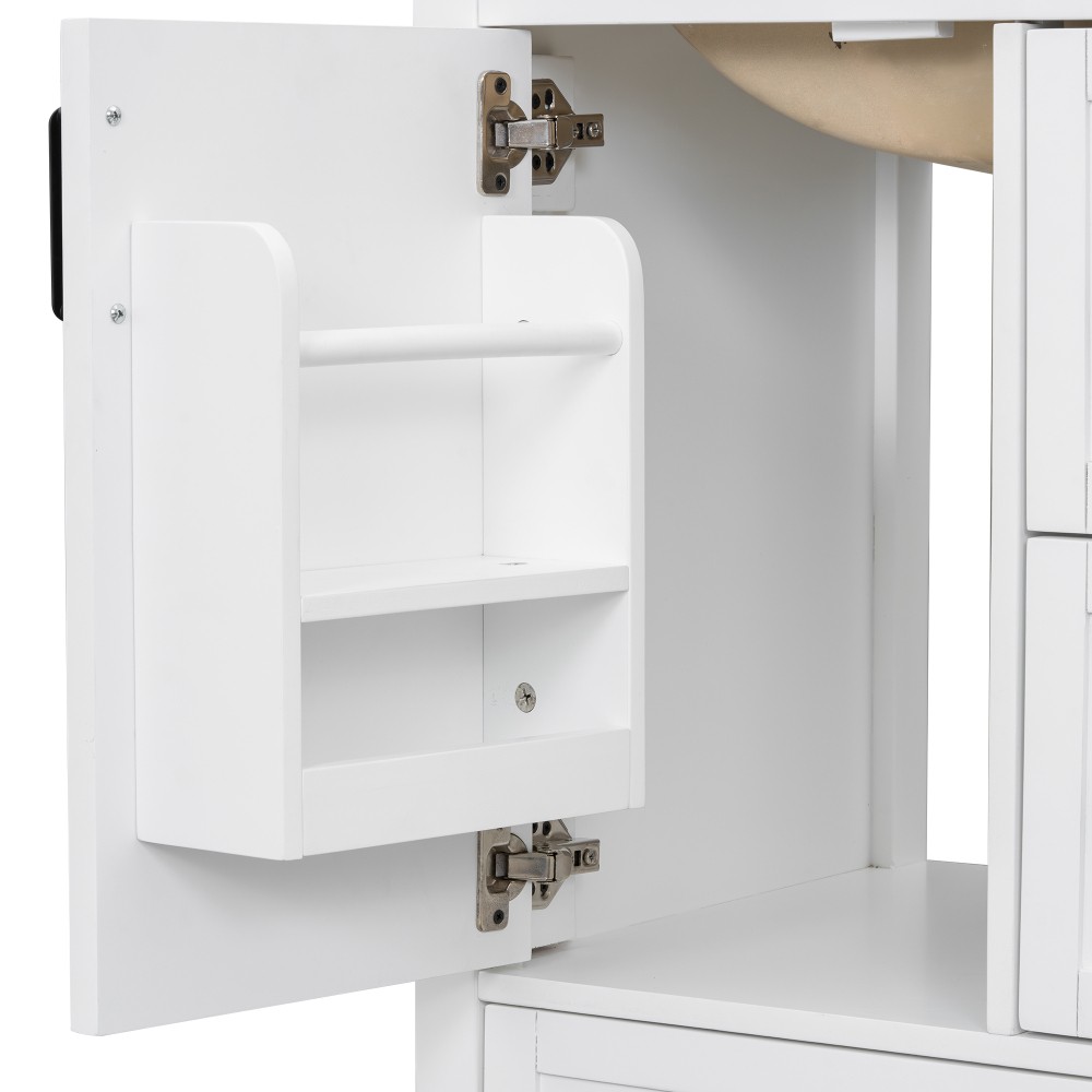 Bathroom vanity with sink Features double-door cabinet Includes three drawers