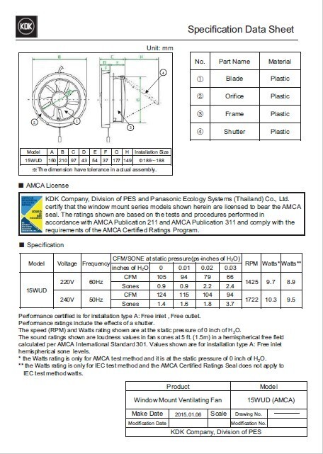 KDK VENTILATING FAN 15WUD