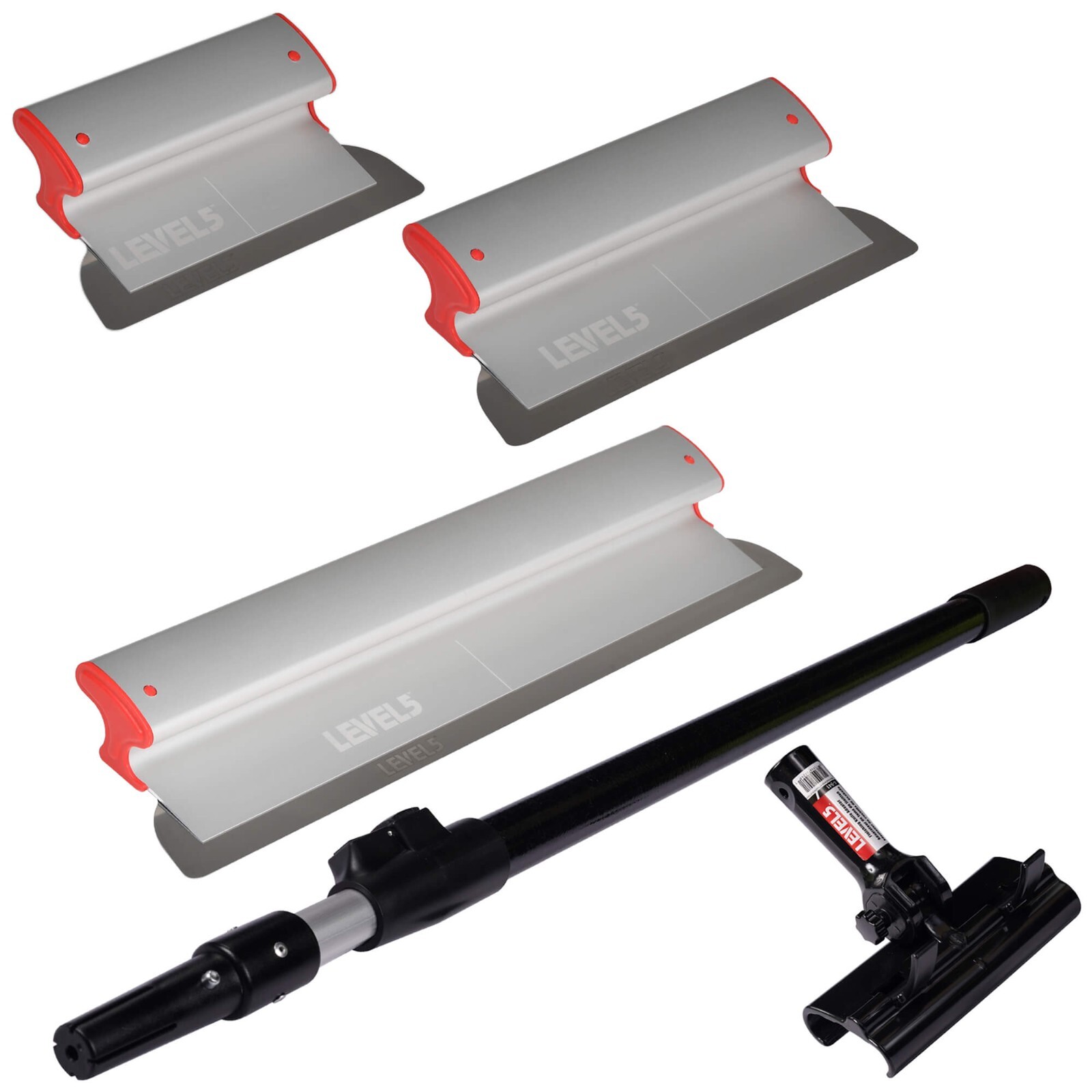 LEVEL5 Drywall Skimming Blade Set 10" 16" & 24” w/ 38.5"- 63" Ext Handle | 5-440