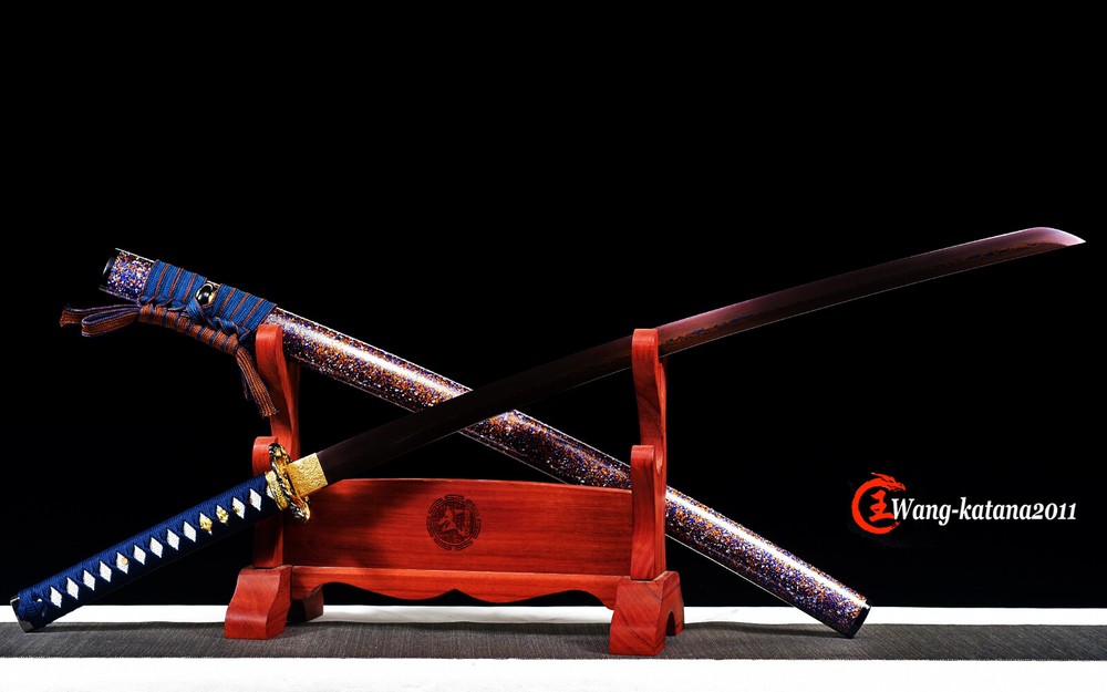 Red&Blue Damascus Folded Steel Katana Japanese Samurai Sharp Functional Sword