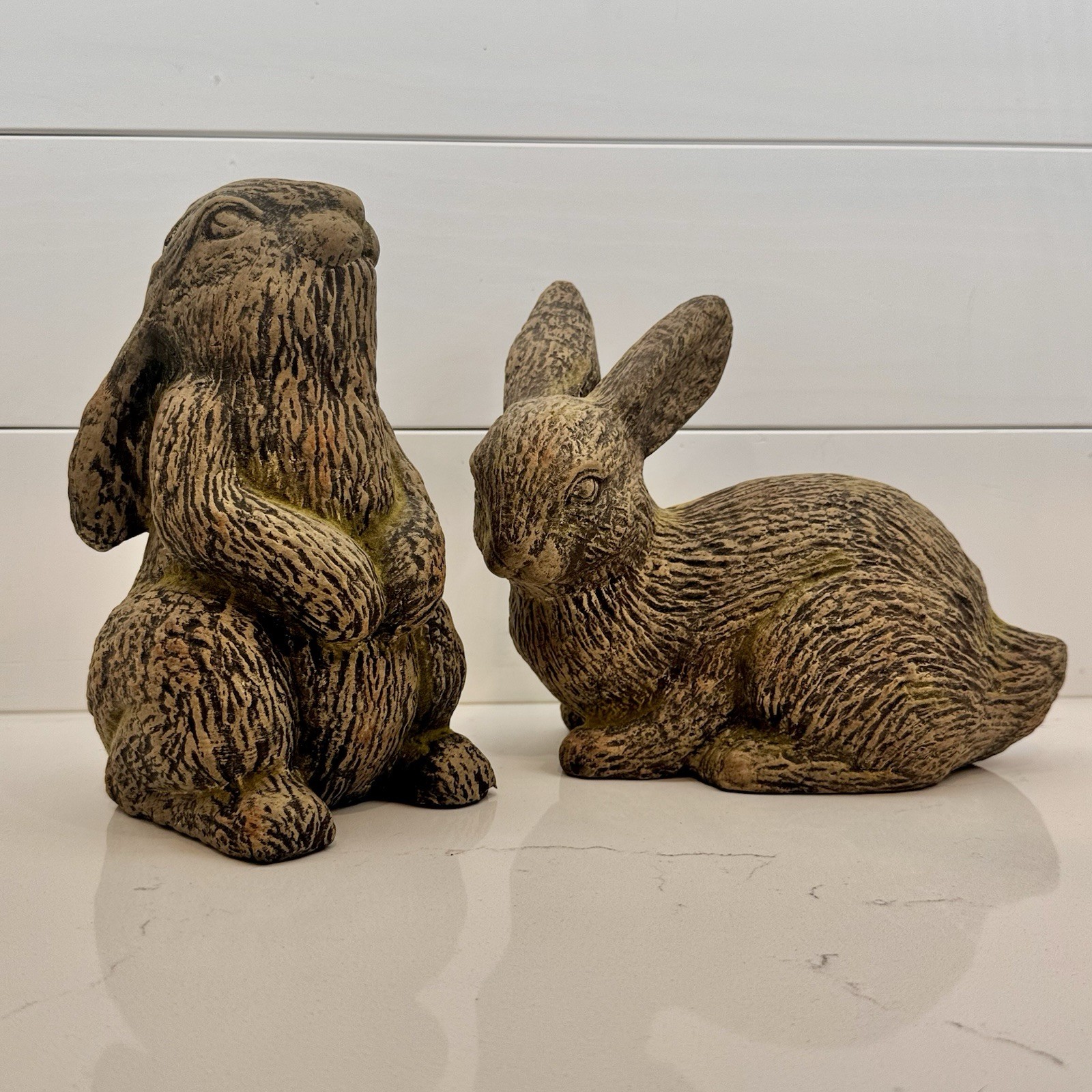Adorable Pair Of Pier 1 Terracotta Pottery Statue Rabbits/Bunnies Farmhouse Chic
