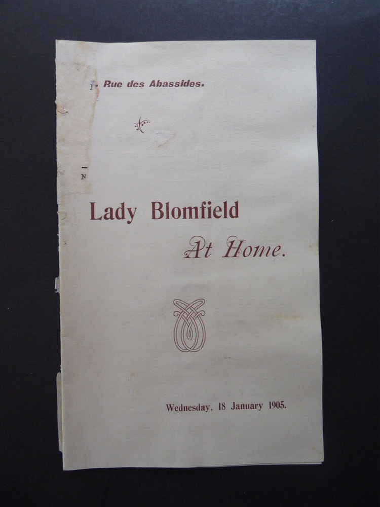 1905 Alexandria Lady Blomfield At Home programme