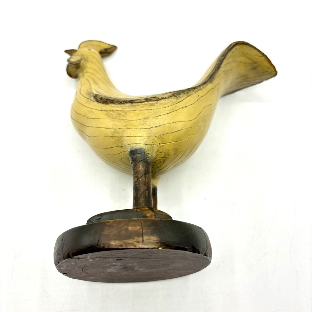 Primitive Rustic Farmhouse Yellow Chicken Rooster On Base Figurine