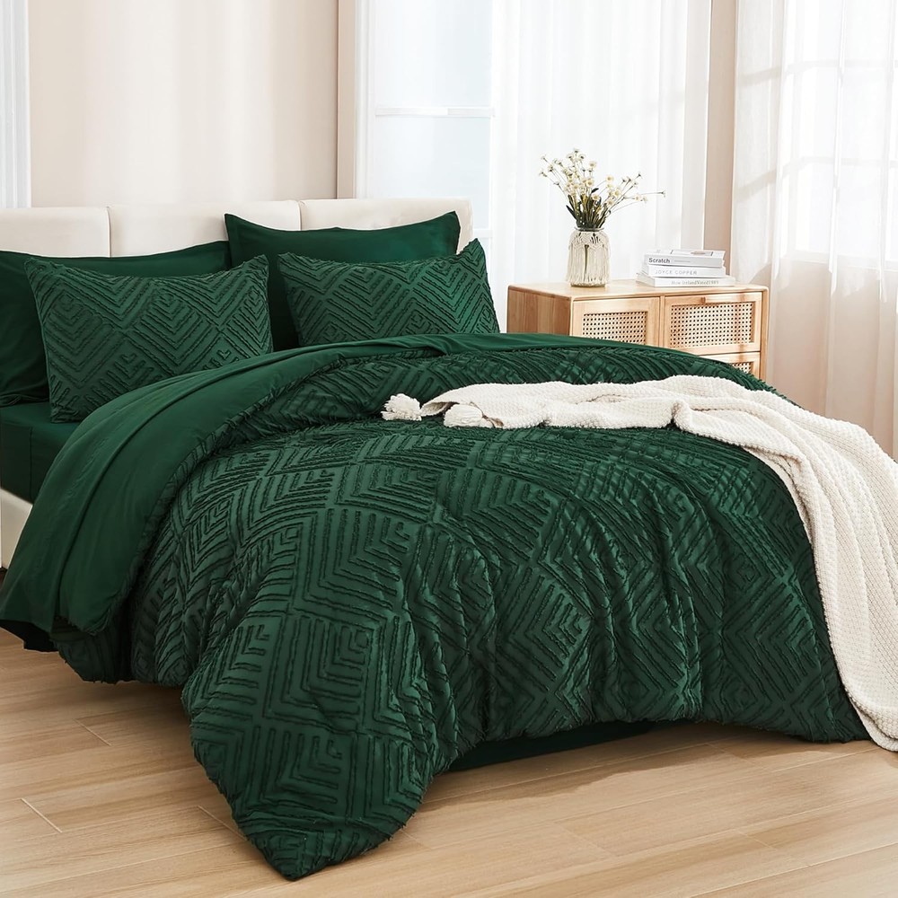 King Size Comforter Set 7 Pieces Dark Emerald Green - Bedding Sets