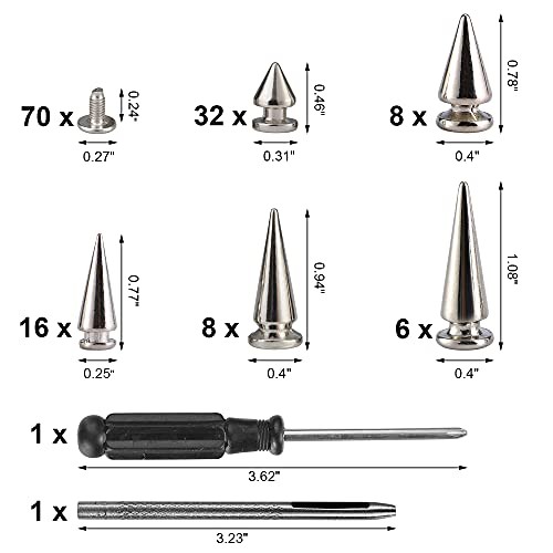 70 Sets Mixed Shape Spikes and Studs Assorted Sizes Tree Spikes Mixed 70Pcs