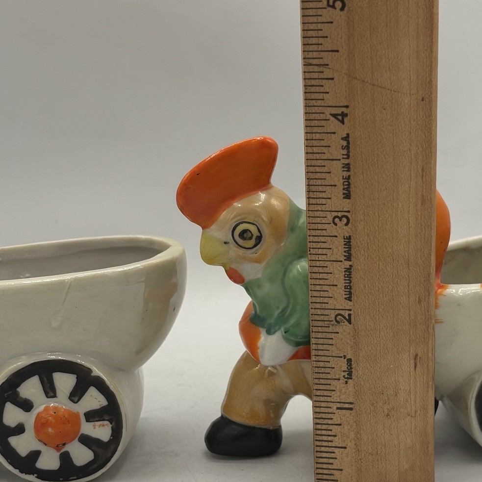 VTG Lusterware Rooster & Rabbit Pulling Rickshaw Egg Carts Easter Planters Japan