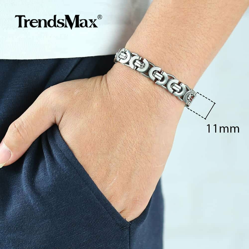 11mm Stainless Steel Bracelet Mens Silver Flat Byzantine Chain Bangle Gift 7-10"