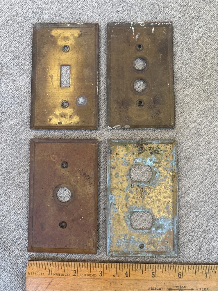 4 Antique Solid Brass Switch Plate Covers - All Different Styles