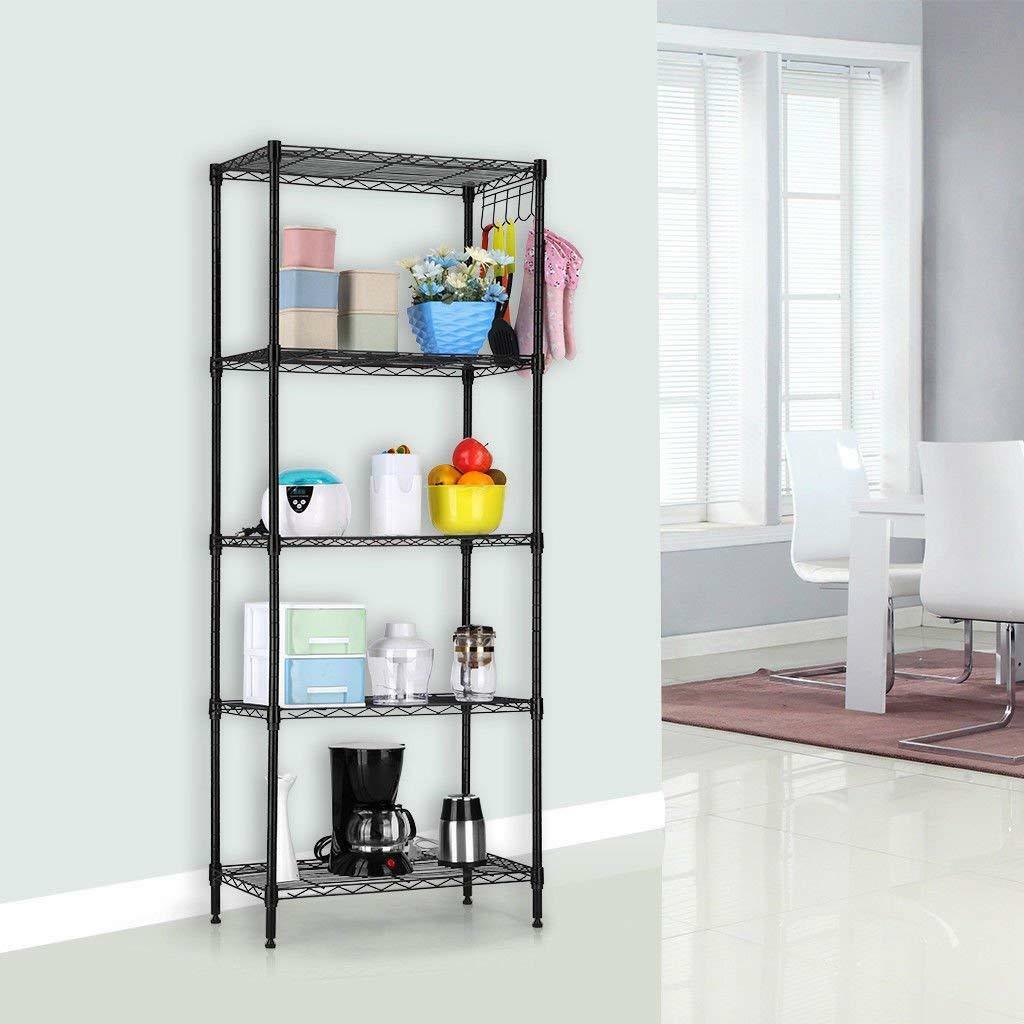 Black 5-Tier Layer Shelf Adjustable Wire Metal Shelving Rack High Quality Garage