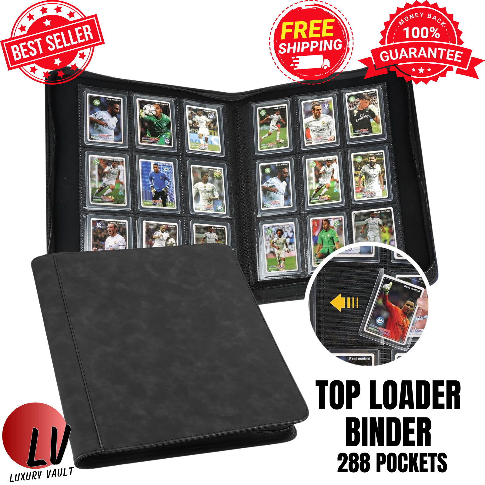 Toploader Binder Card Storage, 288 Pockets Top loader Trading Card Album Zipper