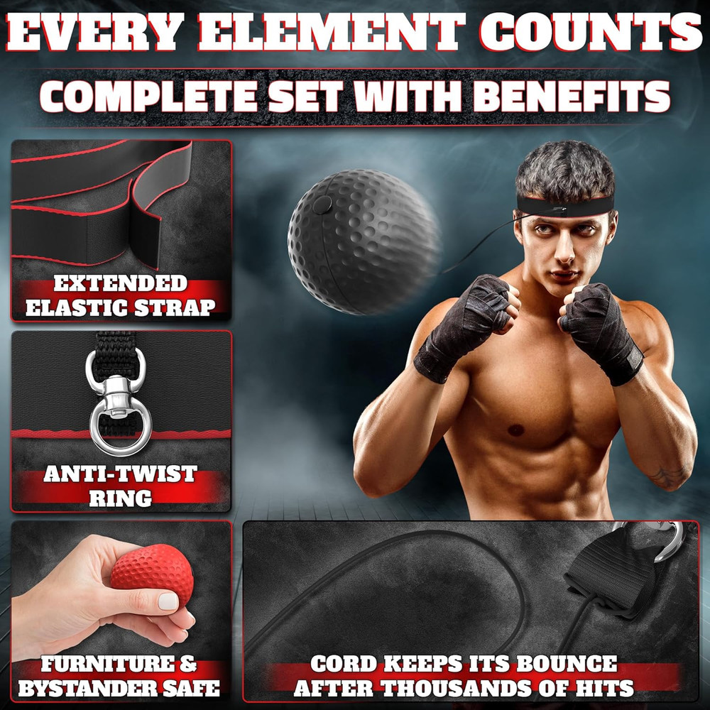Boxing Reflex Balls Set - 4 Same Weight Color Balls, 2 Adjustable Headbands for