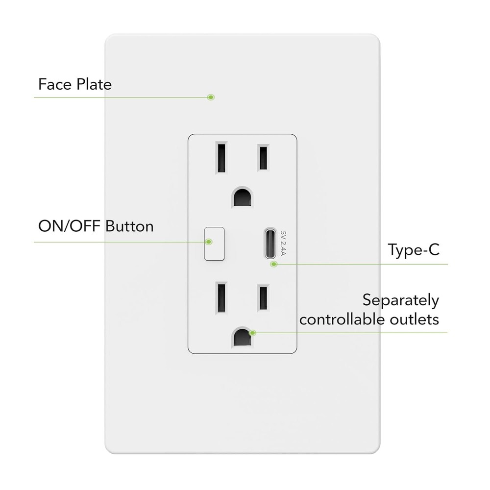 2 Pack Smart Electrical Outlet with Voice Control and Type-C Charging