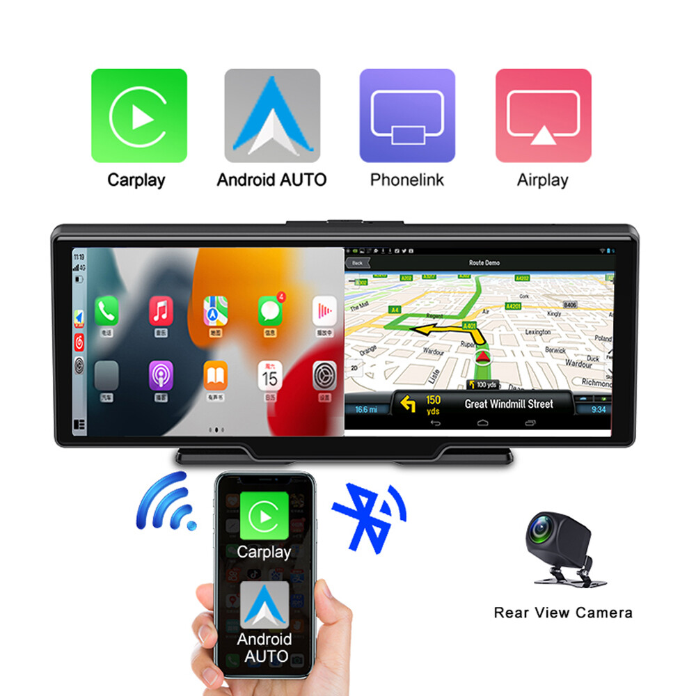Car Dashboard Carplay&Android Auto Dash Camera Android 10 Rearview Mirror DVR