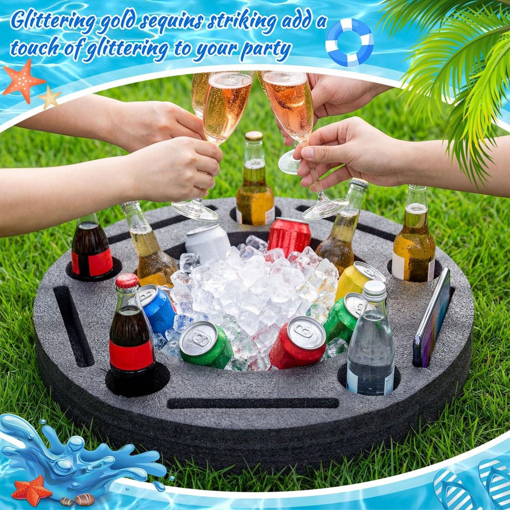 Large Floating Drink Holder Black Floating Refreshment Table Tray 5 Compartme...