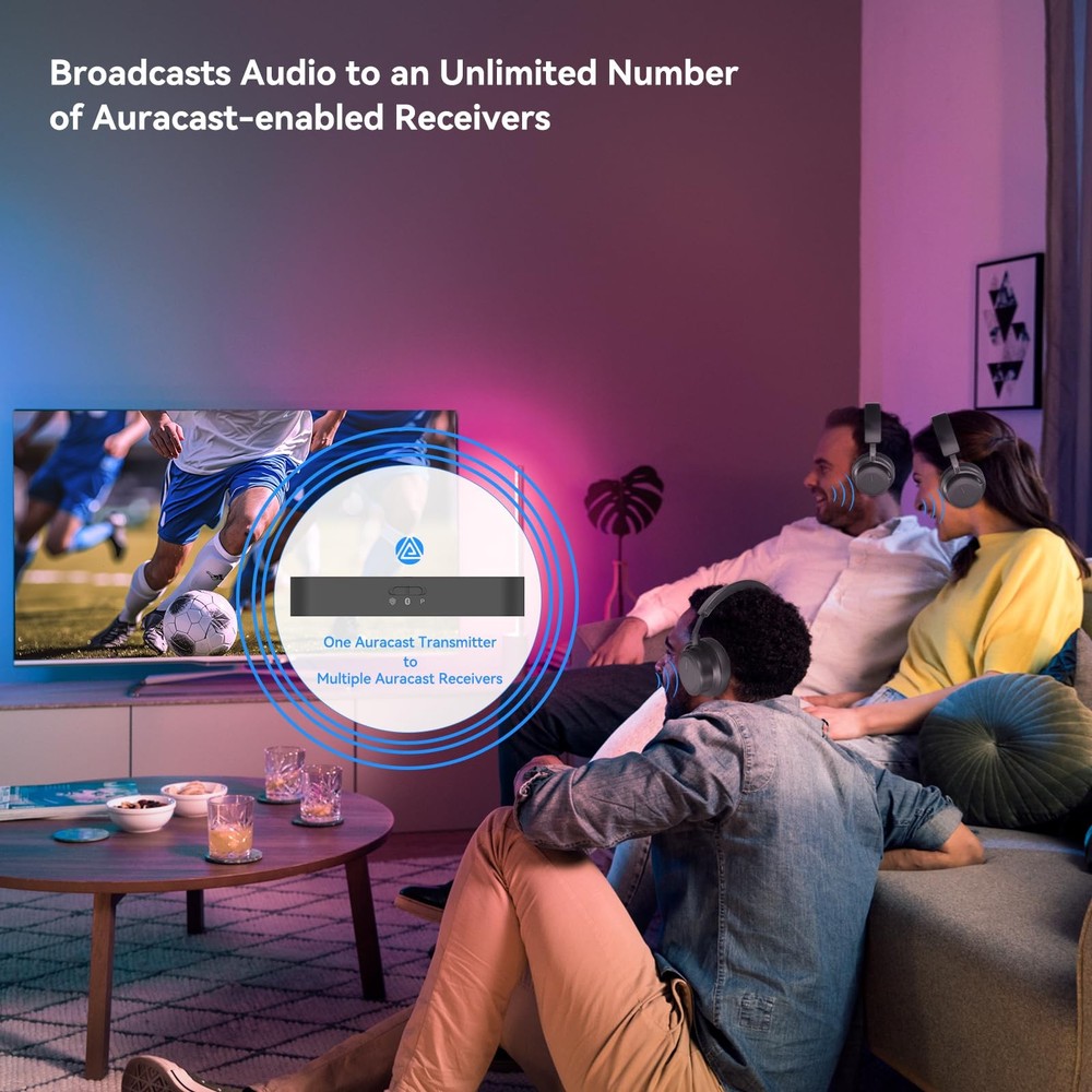 Auracast Bluetooth 5.4 Transmitter for TV, 96K/24bit Wireless Adapter with Op...