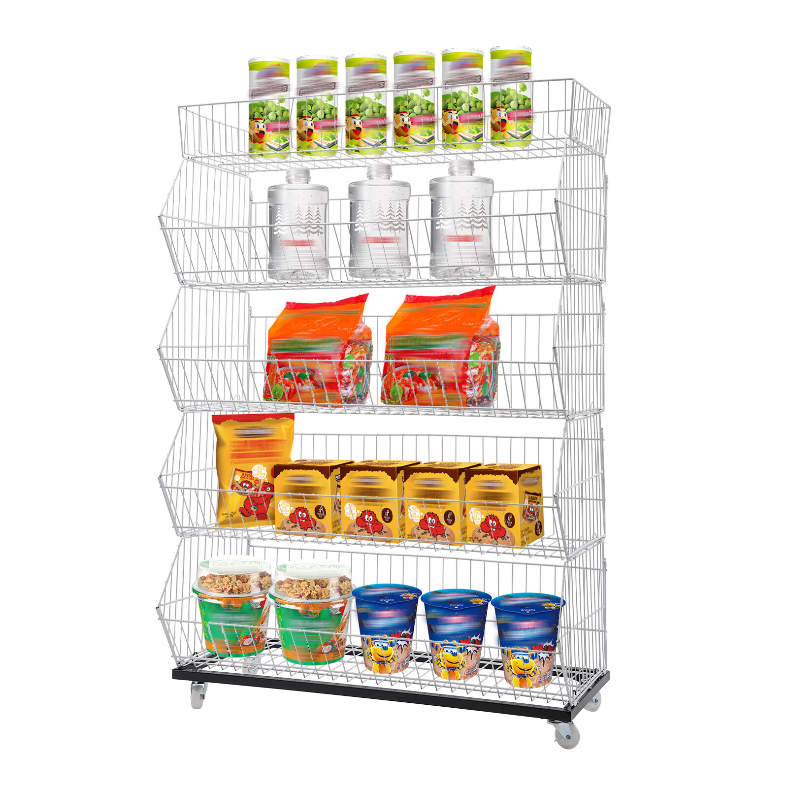 5 Tier Wire Grid Retail Display Shelf Merchandise Display Rack Stand w/4 Pulleys