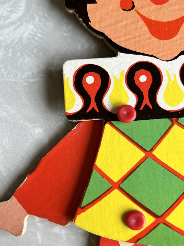 Vintage Wood Pull String Toy Clown - Missing Pull String