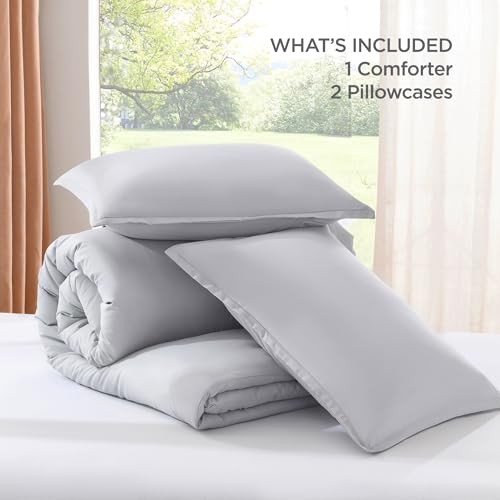 Queen Comforter Set, Boho Solid Reversible Bedding Queen (90"x90") Silver Grey