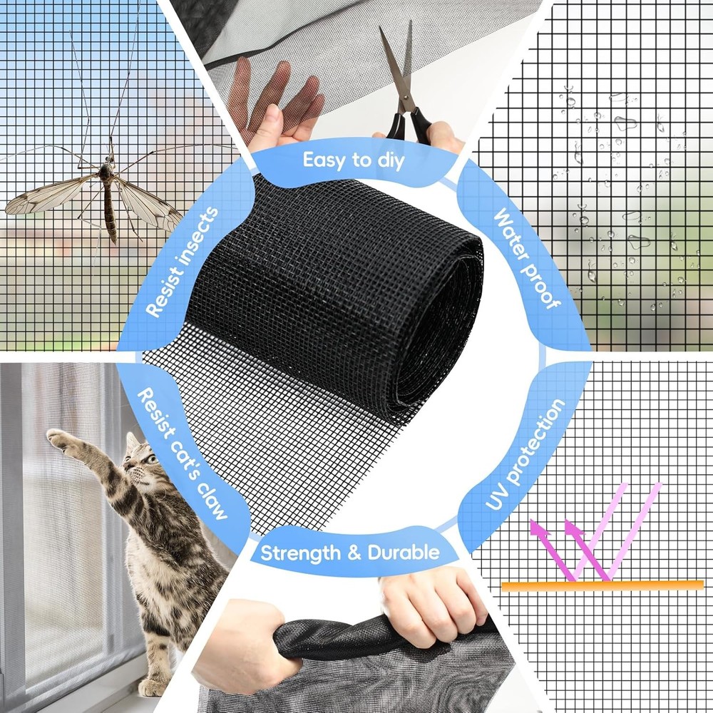 Fiberglass Window Screen Mesh 48x102in Door Replacement