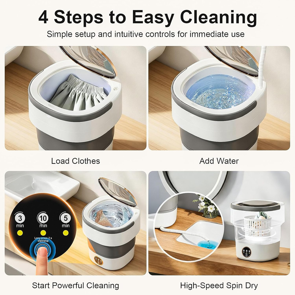 Portable Washing Machine - 20L Mini Foldable Washer with Spin Basket, 3 Cleaning