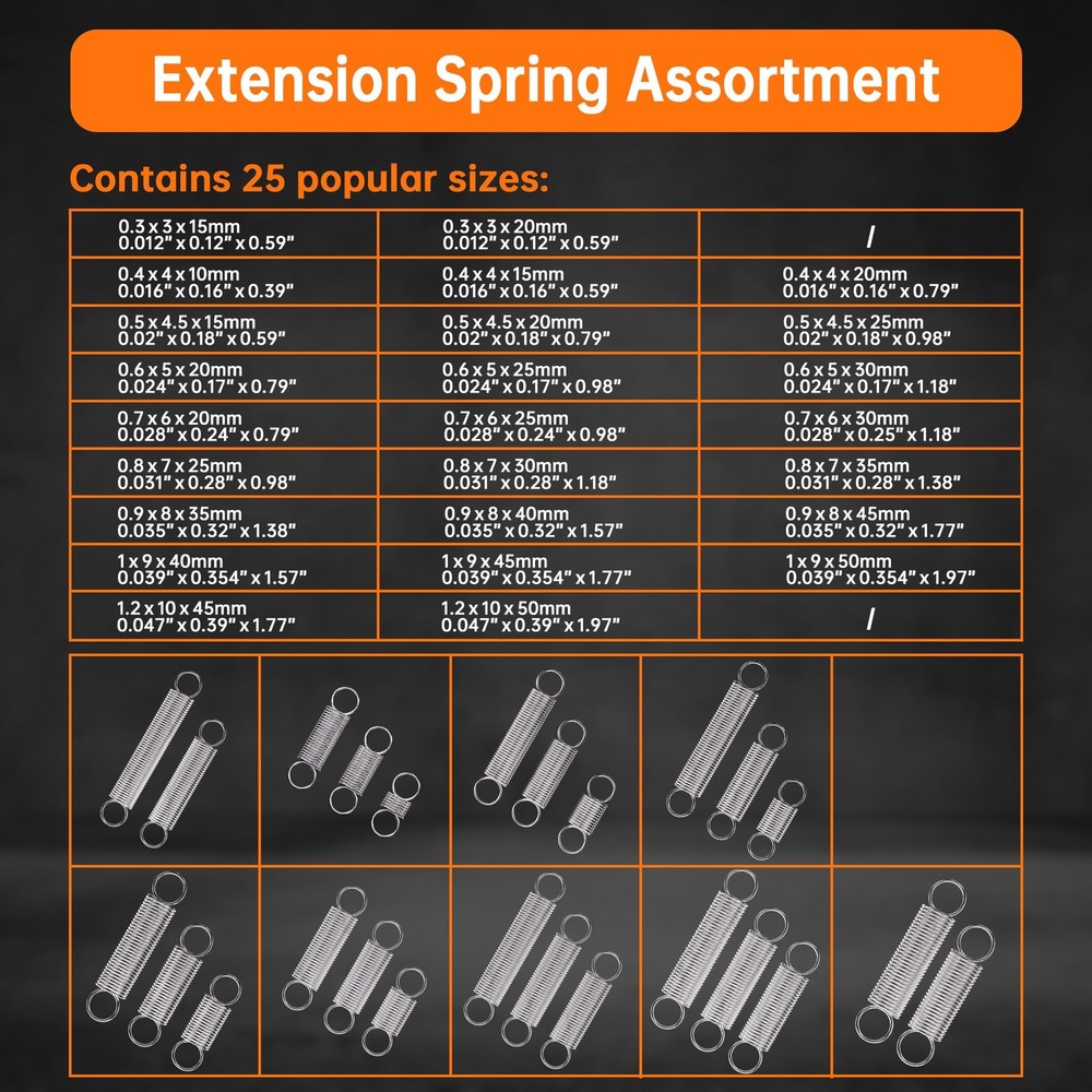 100 Pcs Extension Spring, 25 Different Sizes Extension Spring Assortment Kit,...