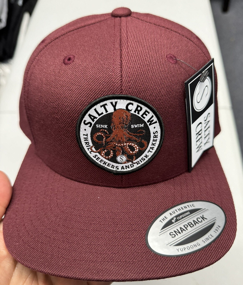 Salty Crew Deep Reach Burgundy Hat Octopus SnapBack Cap
