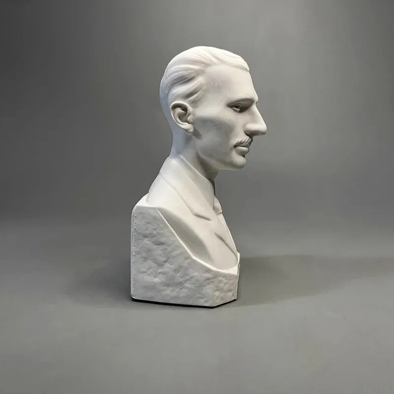 Handcrafted Nikola Tesla Physicist Sculpture Bust, Bookcase Table Shelf Statue