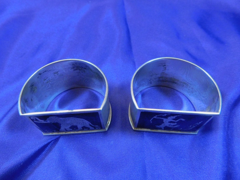 SIAMESE UNIQUE STERLING SILVER NAPKIN RING PAIR - EXCELLENT CONDITION A