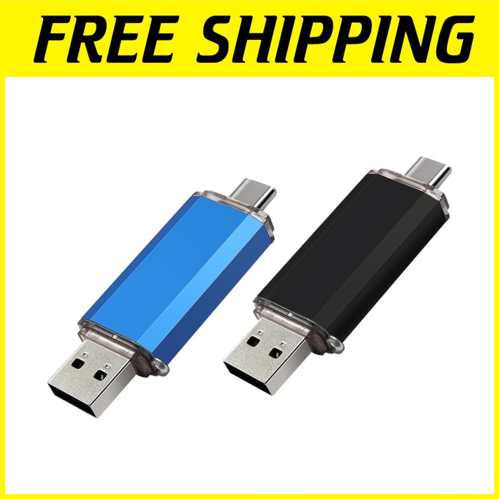 Portable 2-Pack 128GB USB C Flash Drive Black&Blue